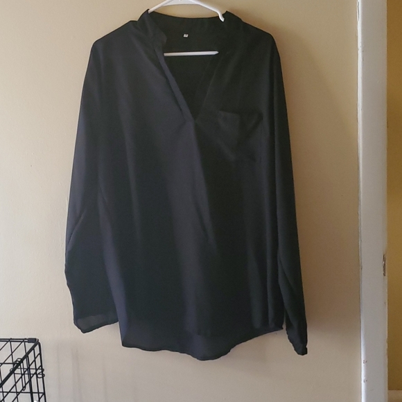 None Tops - Black see through long sleeve blouse
